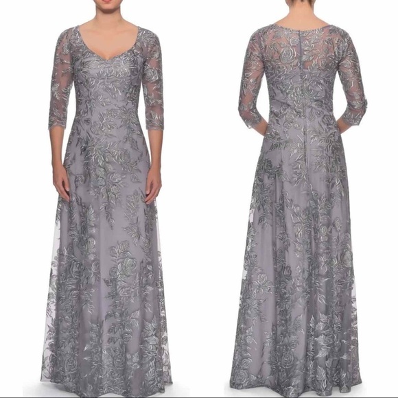La Femme 28053 Silver Embroidered Gown - Picture 5 of 11